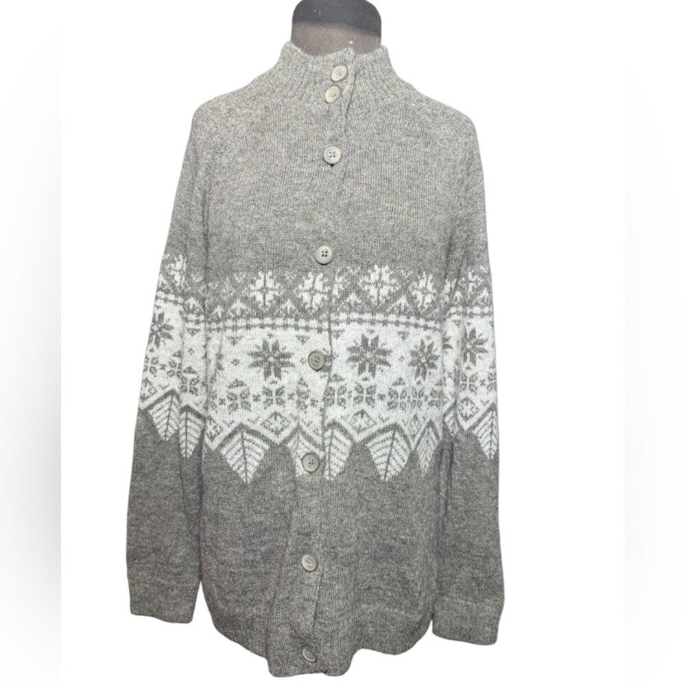 Garnet Hill Mohair Wool Cozy Soft Nordic Cardigan Sweater Womens Size L Aspen